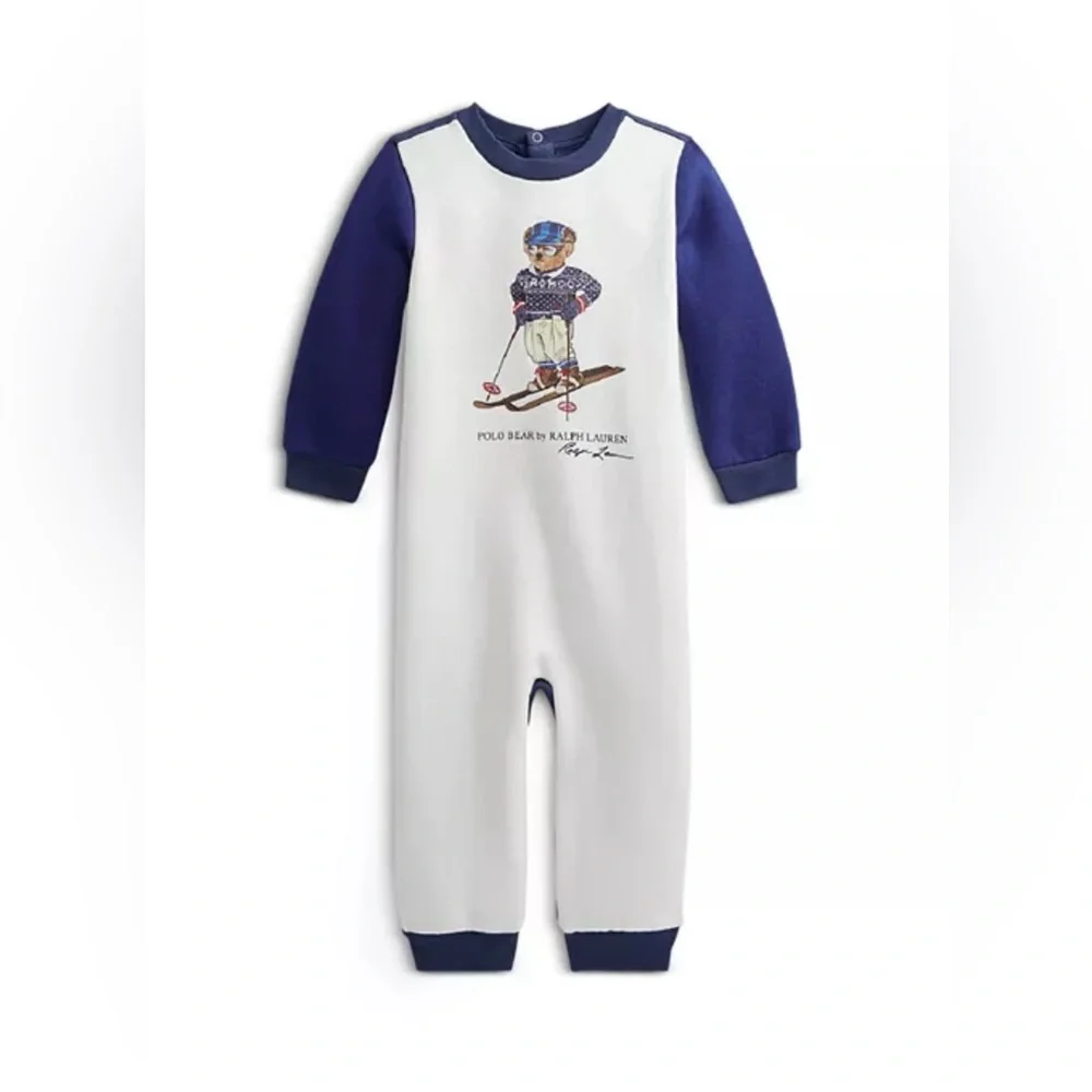 Ralph Lauren Polo Bear Fleece Coverall 6M Blue & White